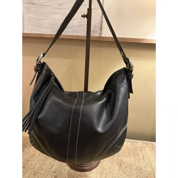 Y2K‎ Coach Soho Black Leather Medium Hobo Tassel Shoulder Bag 8A03 - Picture 6 of 16